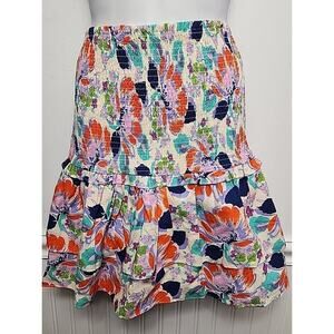 CECELIE copeenhagan Women M Mini Tess Skirt Smocked Floral Layer Ruffle Cotton